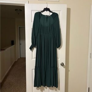 In Bloom Dark Green Long Sleeve Dress